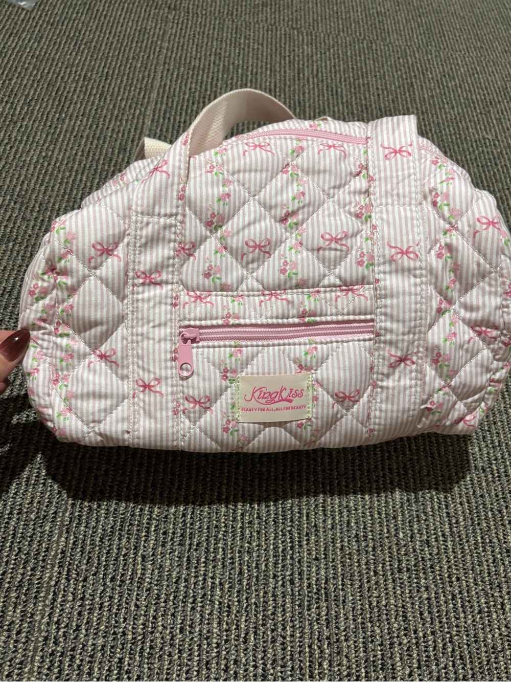Pink Quilted Floral Cosmetic Case with Bow Motif